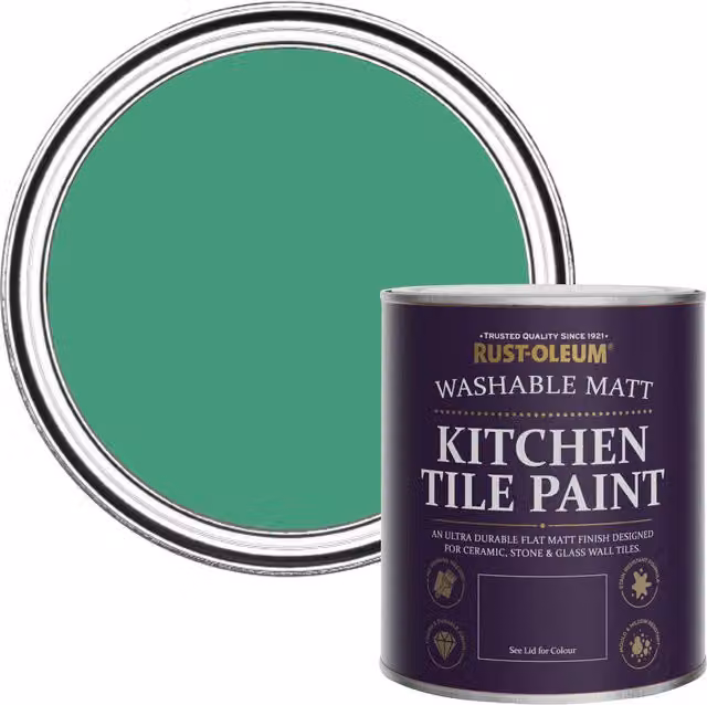 Rust-Oleum Water-Based Kitchen Tile Paint in Matt Emerald Green, 750ml – 1