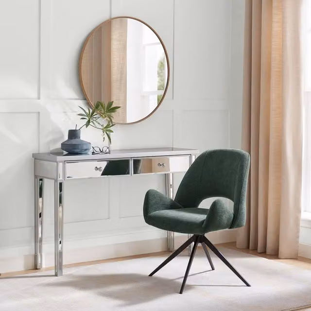 FurnitureboxUK Layla Green Fabric Mid-Century Swivel Task Chair with Armrests – 1