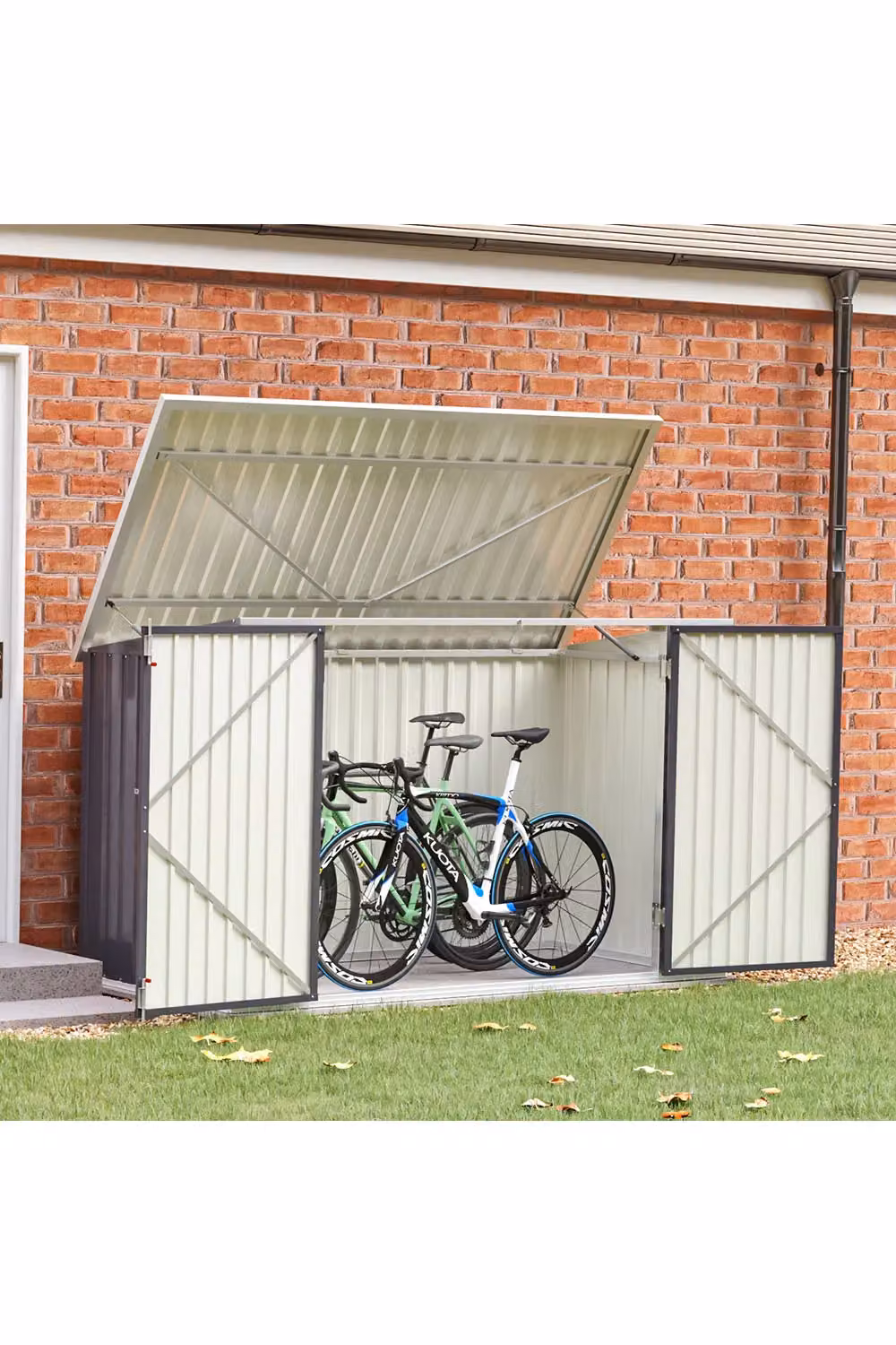 Living and Home Black Lockable Metal Bicycle and Trash Storage Shed with Sloped Roof and Dual Vents, W/D/H: 210 x 130 x 105 cm – 2
