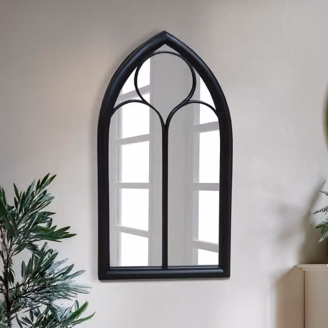 Agenzia 14 Antique Black Arched Metal Frame Window Garden Wall Mirror H 112 cm x W 61 cm