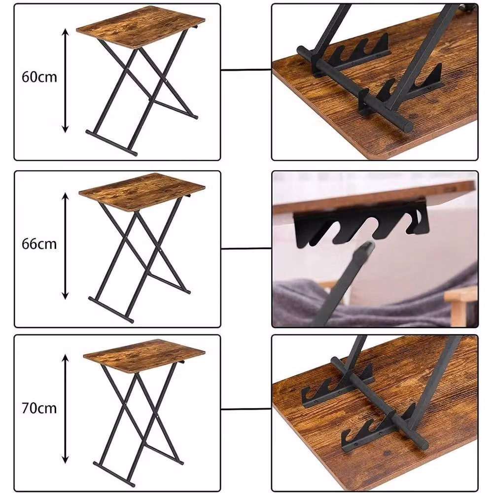 FLAVORA Brown Folding TV Snack Tray Side Bedside Table, W: 48 cm, D: 36 cm, H: 66 cm – 5