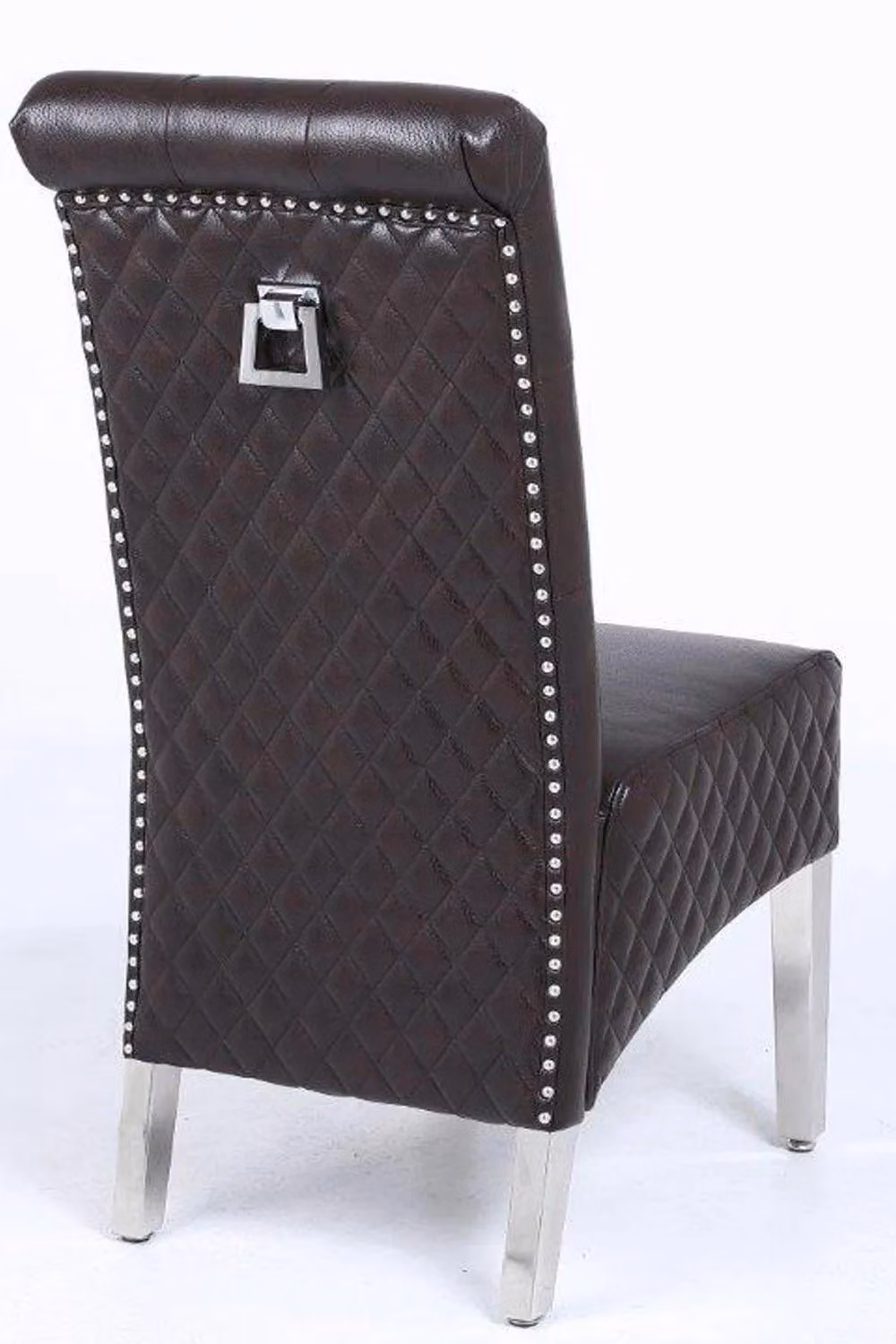 Modernique Aire High Back Dining Chairs, Set of 2, Brown Leather with Chrome Legs – 5