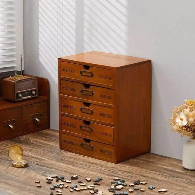 Kelvenix 5-Layer Desktop Storage Box with Drawers, Brown