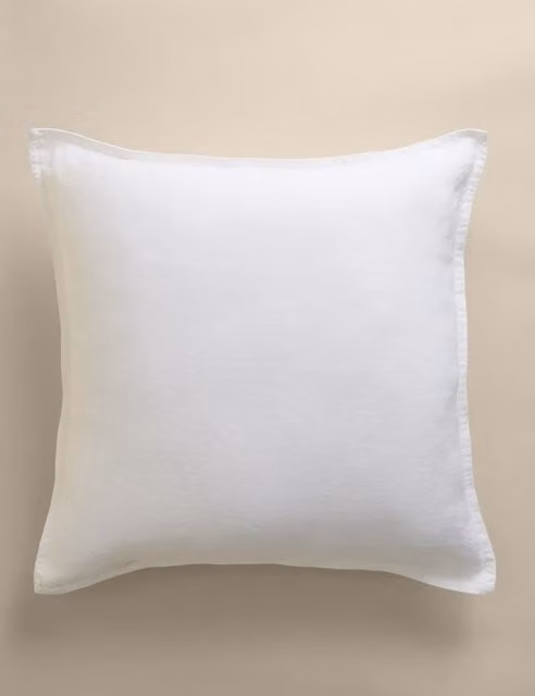 M&S White Pure Linen Square Cushion with Feather Filling
