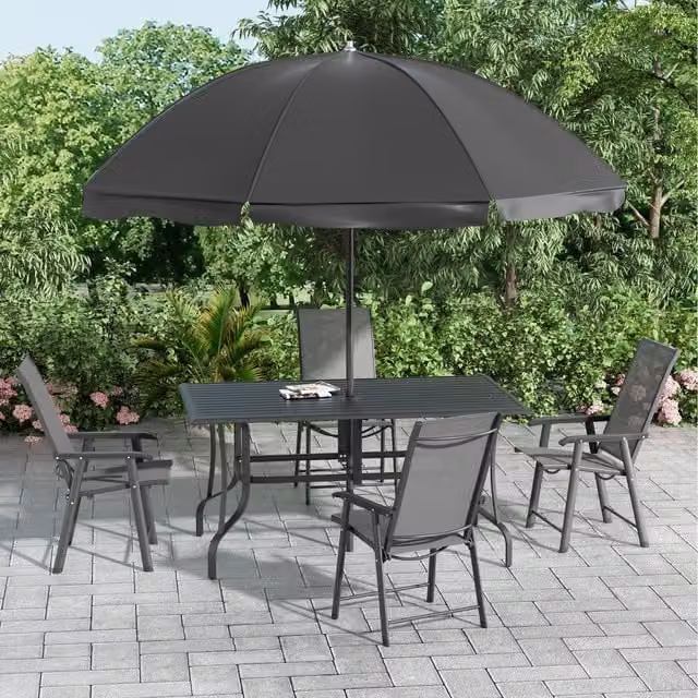 Livingandhome Modern Rectangular Metal Garden Table and 4 Foldable Chairs in Matt Grey, W: 150 cm
