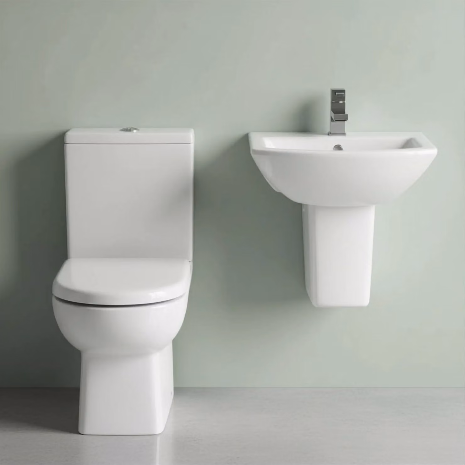 Balterley Destin Square Suite Ceramic Toilet with Soft-Close Seat and 500mm Semi Pedestal in White – 2