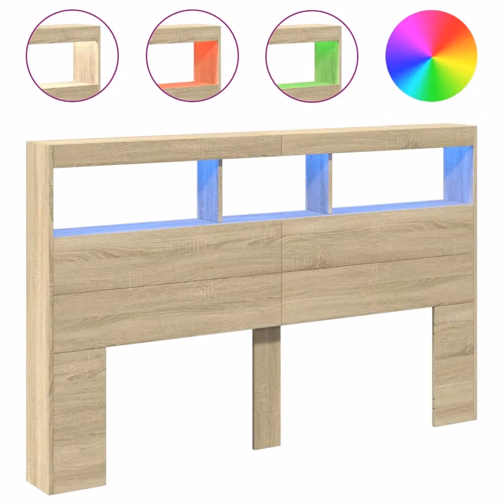 Berkfield Home Sonoma Oak Headboard Cabinet with LED Lighting and USB Charging Port, Brown, W: 160 cm, D: 17 cm, H: 102 cm – 2