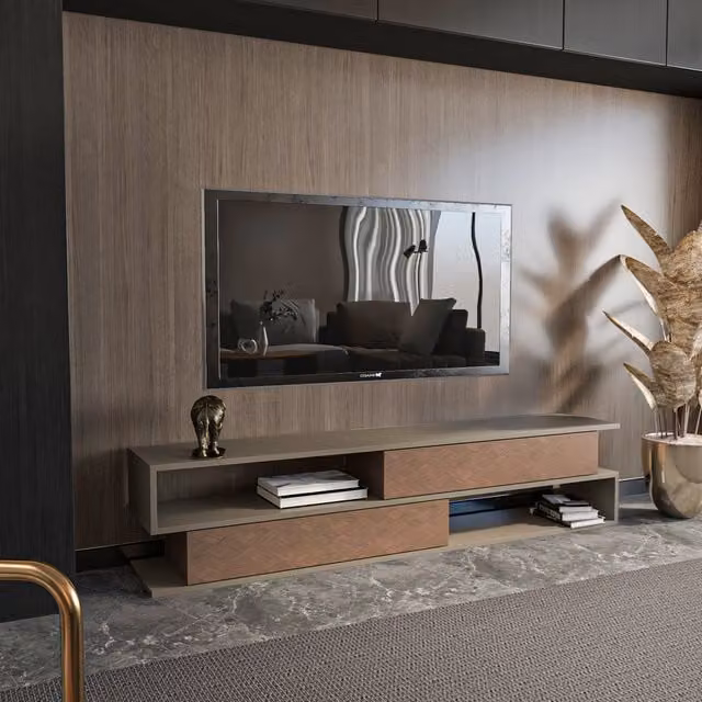 Decorotika Cortez Modern Brown MDF TV Unit with Geometric Pattern