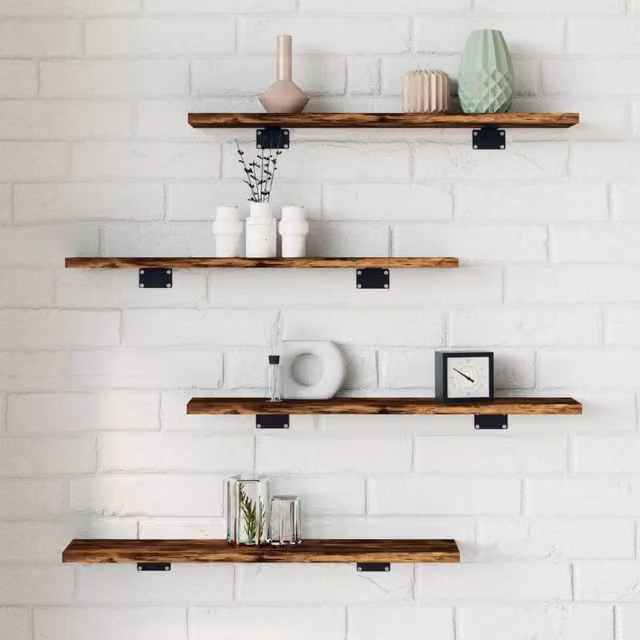 Berkfield Home Set of 4 Wall Mounted Shelves in Smoked Oak Brown, W: 60 cm, D: 10 cm, H: 1.5 cm – 1