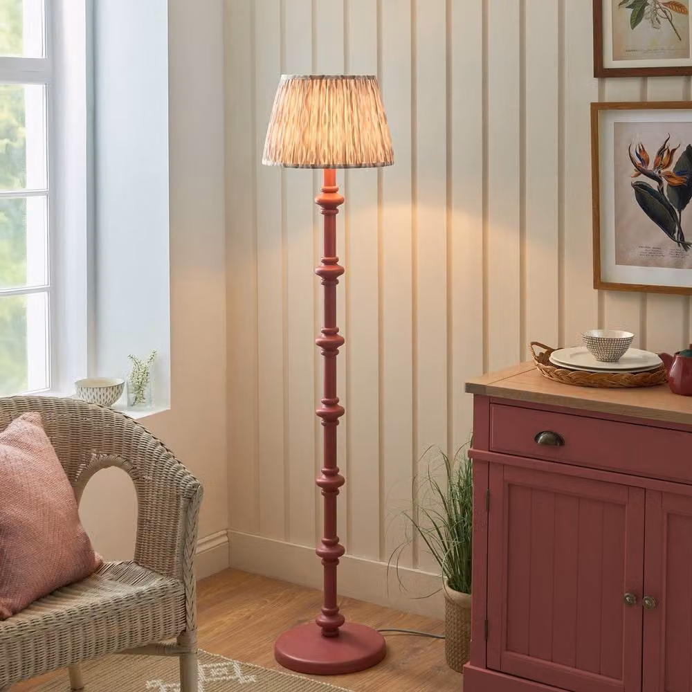Netlighting Carnaby Pink Floor Lamp with Fabric Ikat Shade and Gold/Brass Base – 2
