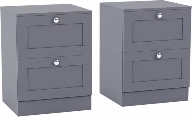 Vida Designs Altino 2 Drawer Bedside Cabinet Chest, Set of 2, Grey – 1