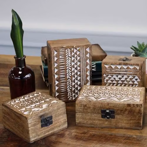 Ancient Wisdom White Washed Solid Wood Slavic Design Box in Brown – 6
