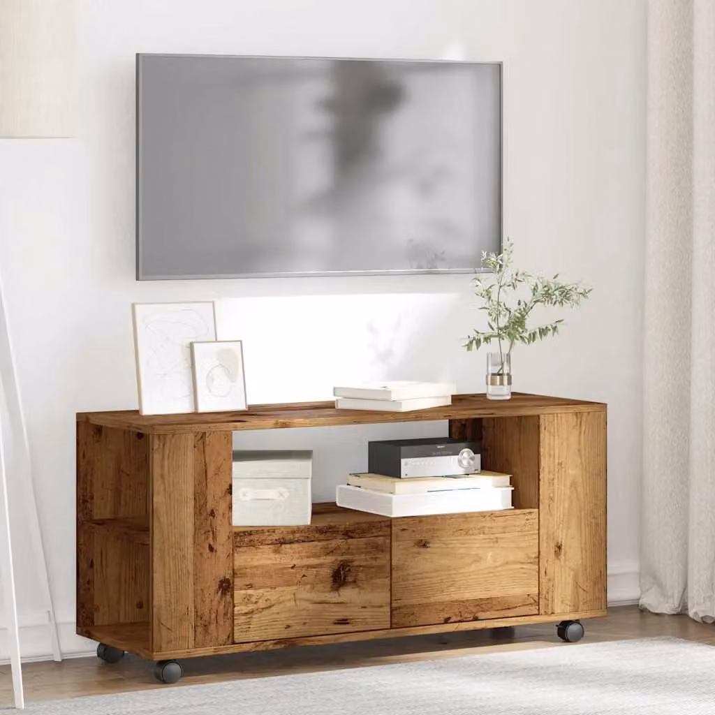 Berkfield Home TV Cabinet with Wheels in Old Wood Brown, W/D/H: 102 x 34.5 x 43 cm – 3