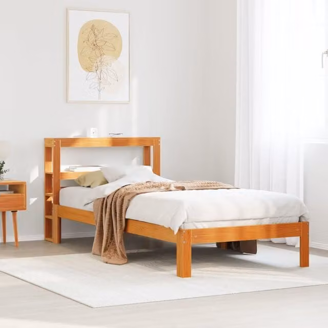 Berkfield Home Rustic Solid Pine Bed Frame in Waxed Brown, W/D/H: 100 x 200 cm