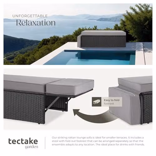 tectake Rattan Garden Furniture Set with 2 Seater Sofa and Ottoman in Black and Grey – 4