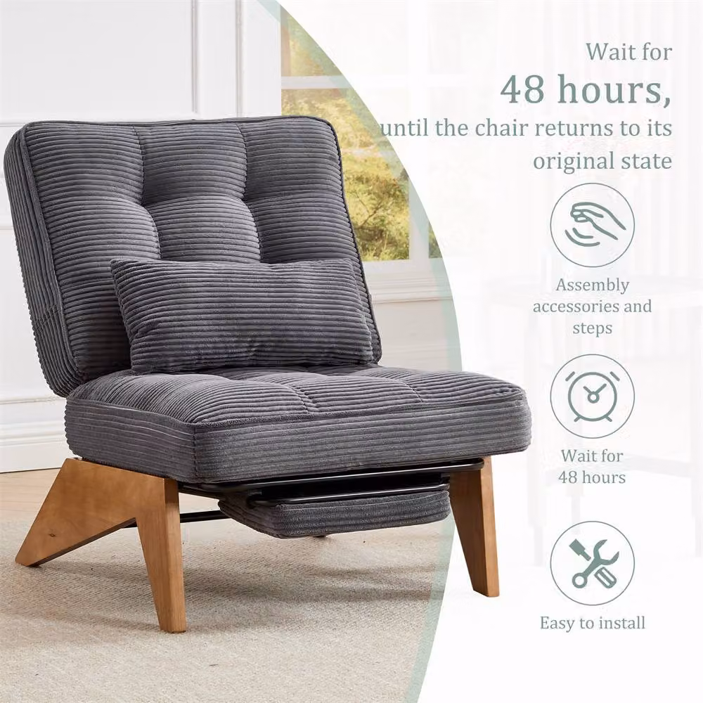 Direct Wicker Modern Adjustable Reclining Tub Chair with Ottoman and Dark Grey Striped Fabric Upholstery – 5