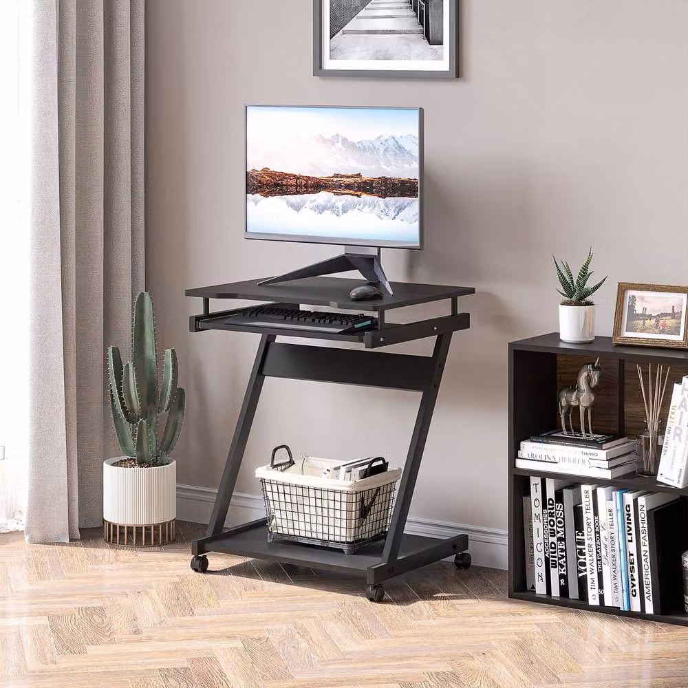 STILVORA Modern Computer Desk with Castors and Keyboard Tray in Black – 2