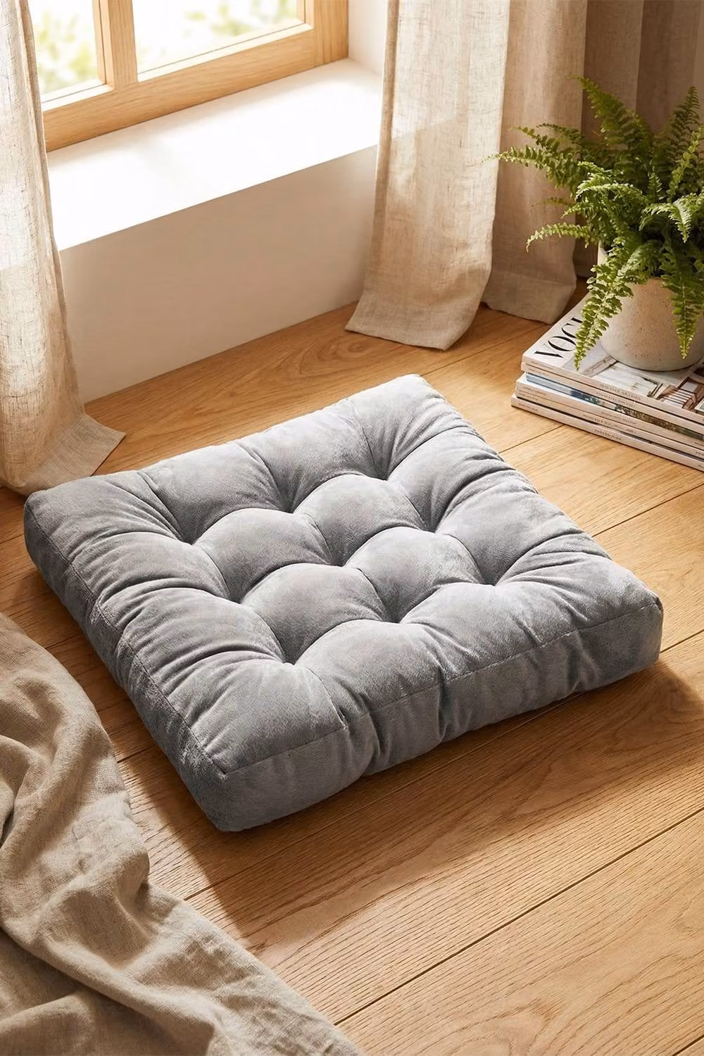 Living and Home Grey Corduroy Square Floor Pillow Meditation Cushion, W: 50 cm – 2