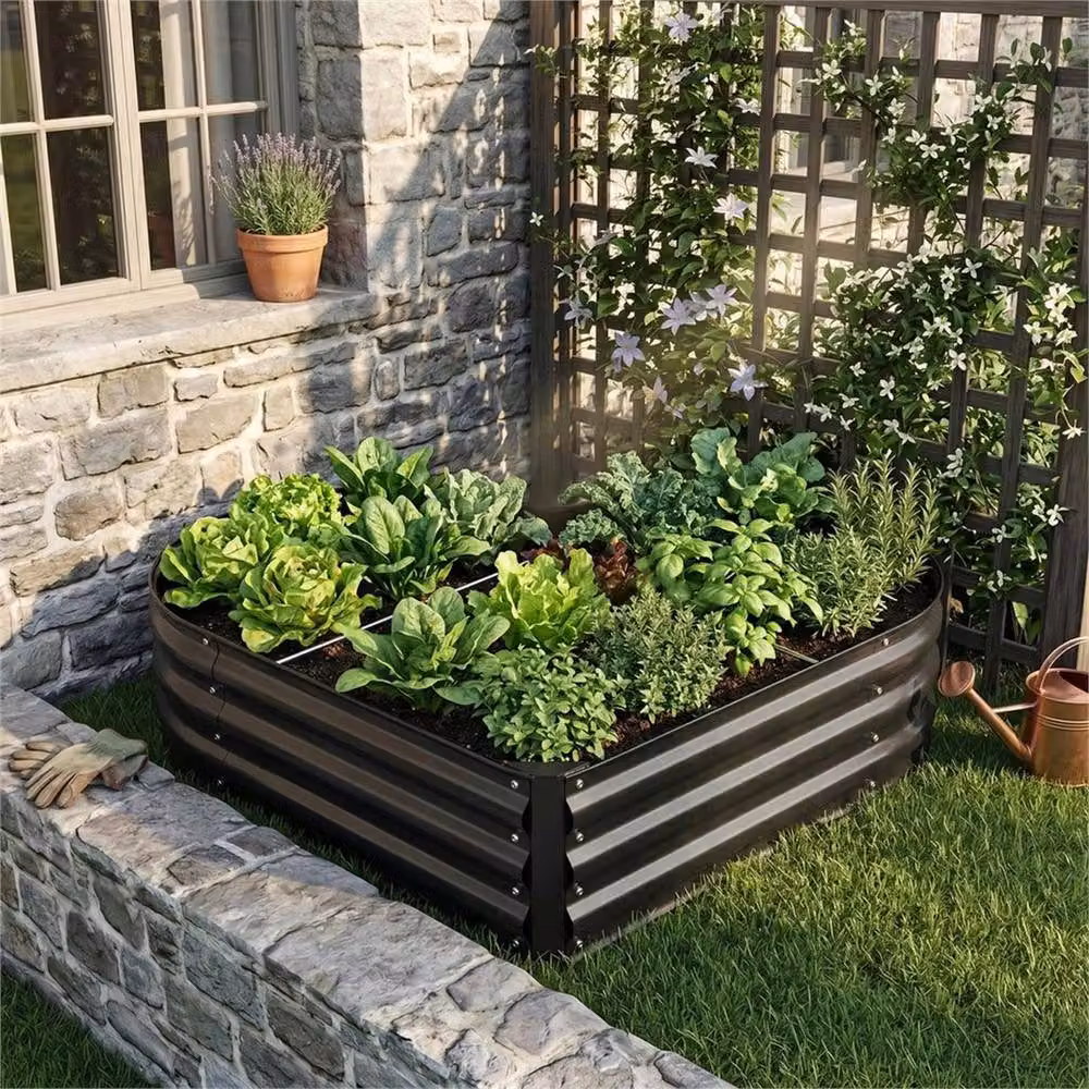 EONLION Black Metal Raised Garden Planter Bed for Vegetable Gardens, W/D/H: 108.0 x 85.6 x 28.5 cm – 4