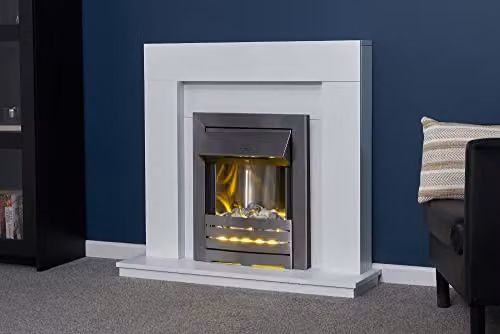 Adam Fires & Fireplaces Malmo Fireplace in White with Helios Electric Fire in Brushed Steel, 39 Inch, Grey – 2