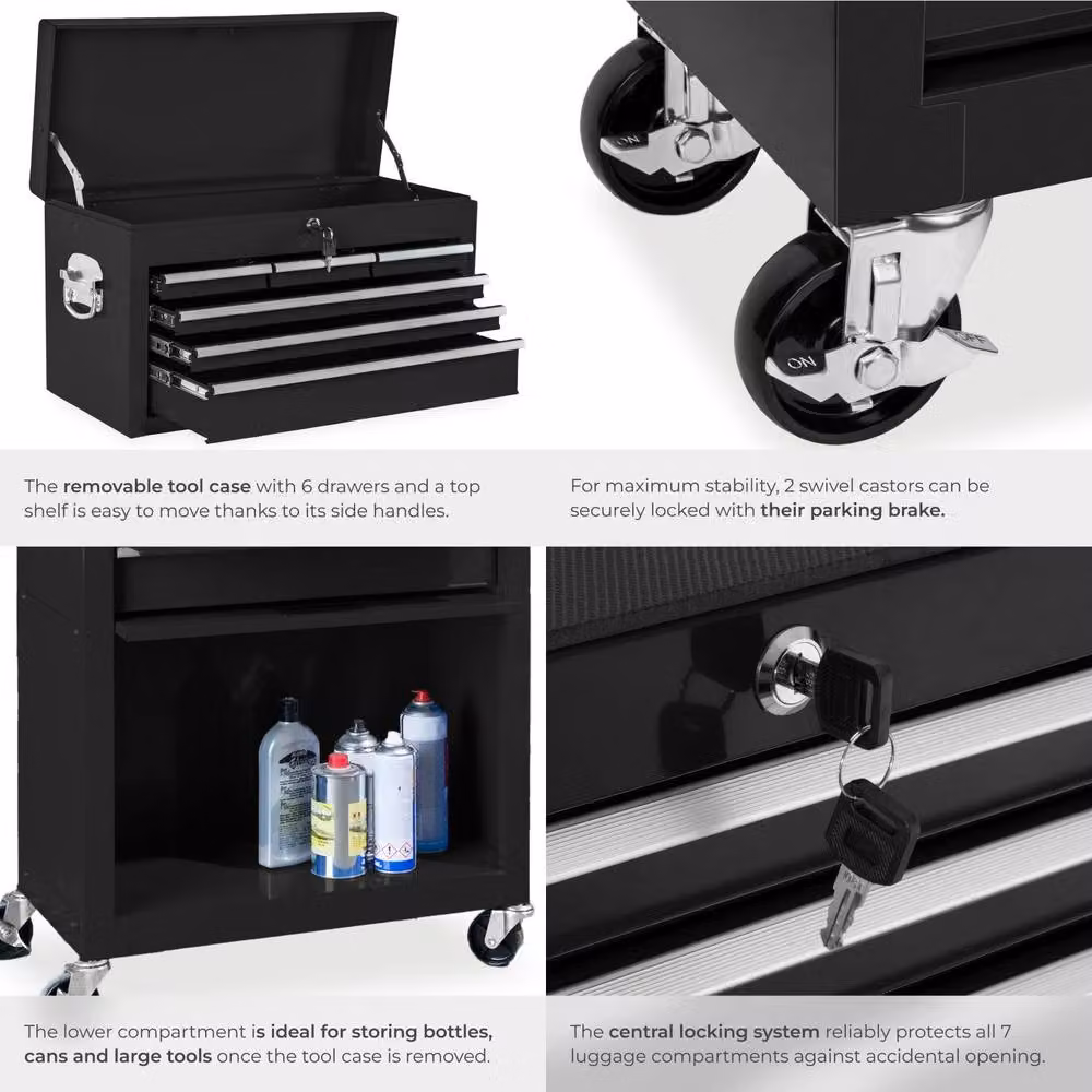 tectake Rollable Tool Chest in Black, H 110.0 cm x W 69.0 cm x D 33.0 cm – 4
