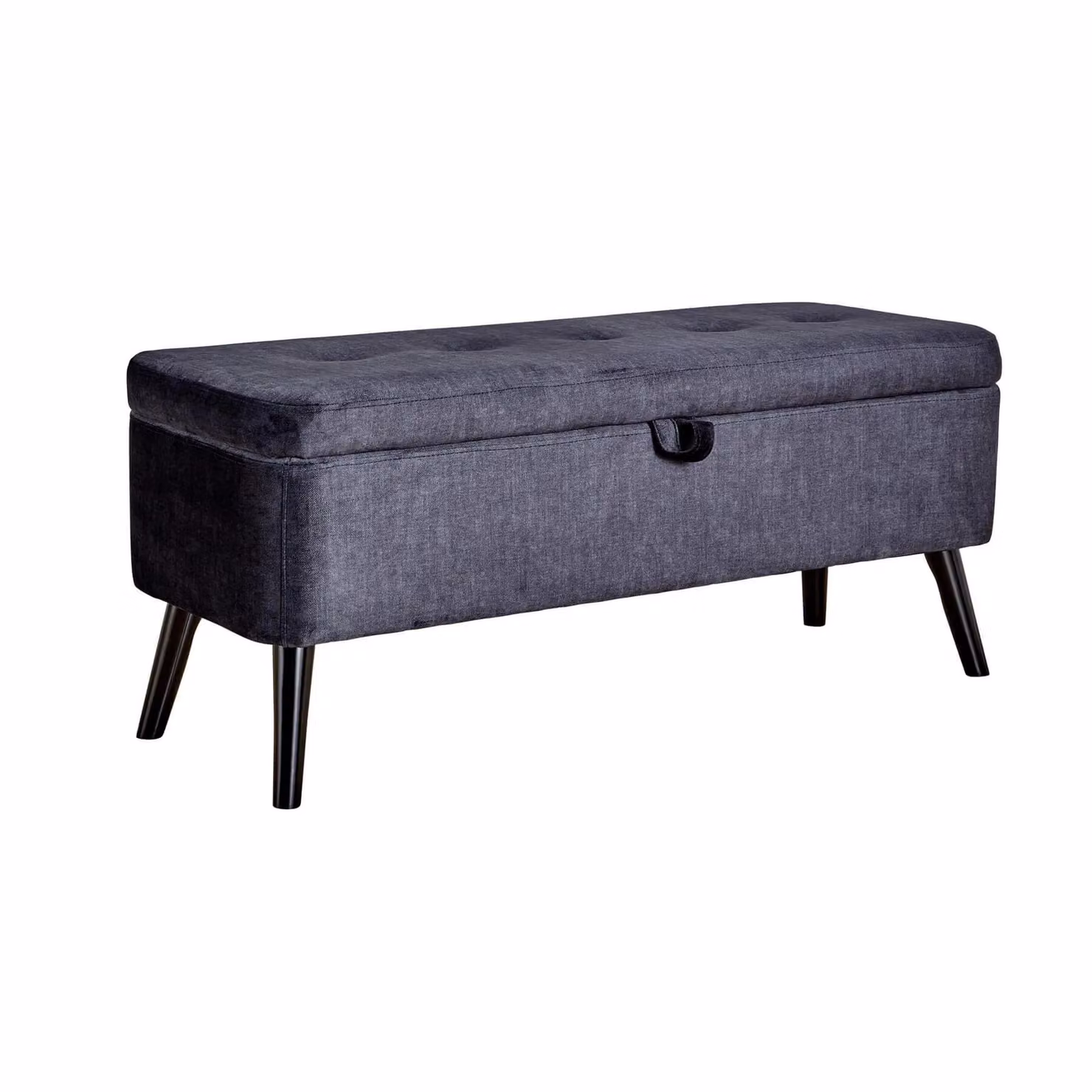 Home Source Velvet Fabric Ottoman Storage Box with Wooden Legs in Black – 5