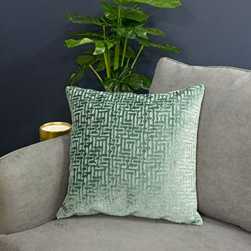 Paoletti Green Velvet and Linen Square Graphic Cushion, W/D/H: 45 x 45 x 45 cm – 3
