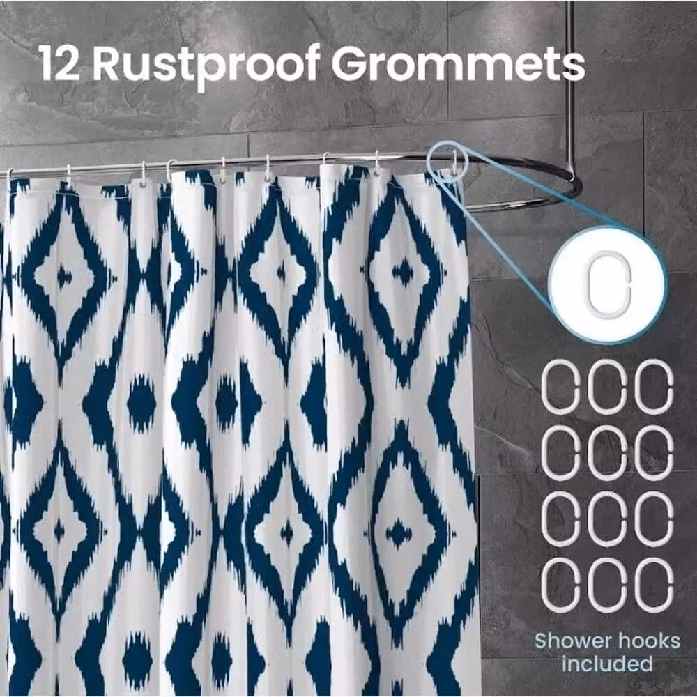 NESTLUNE Waterproof and Mould Resistant Polyester Graphic Shower Curtain in Blue Multicolour, W: 180 cm, H: 180 cm – 4