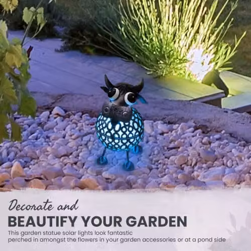 Globrite Metal Cow Solar Garden Ornament with Multicolour Changing LED Lights – 3