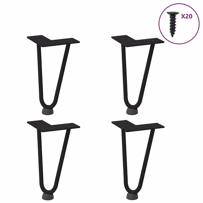 Berkfield Home Hairpin Table Legs, 4 Pieces, Black Matt Solid Steel, Height: 20 cm