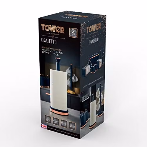 Tower Cavaletto Freestanding Kitchen Roll Holder with Weighted Base in Midnight Blue and Gold – 8