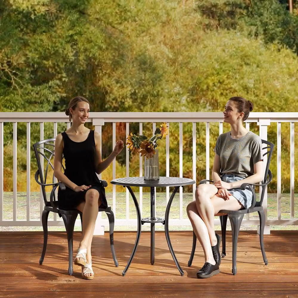 OUTSUNNY 5/3 Piece Garden Bistro Set with Umbrella Hole in Brown and Black – 6