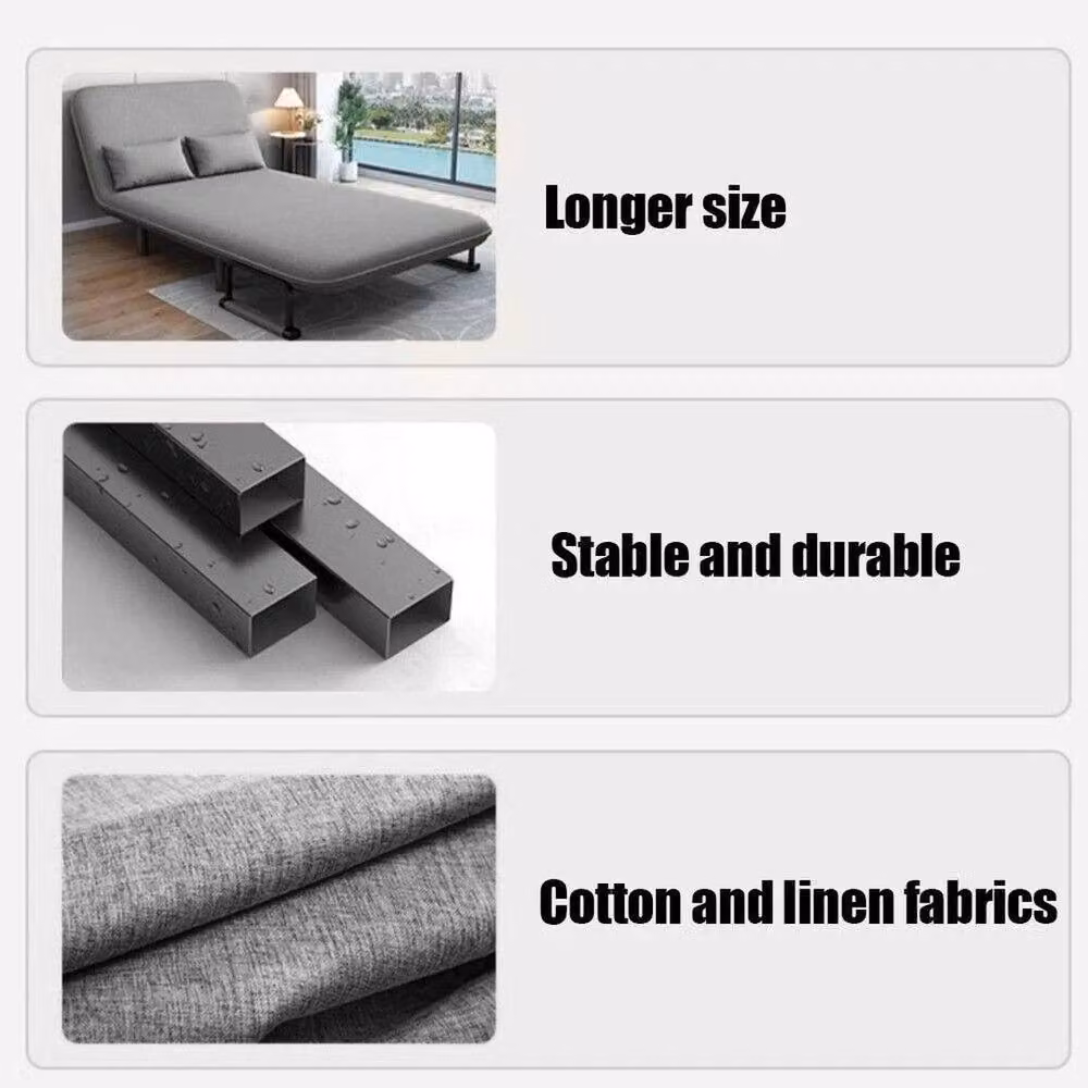 PAWNORA Grey Fabric Double Sofa Bed with Metal Frame, W/D/H: 140 x 190 x 85 cm – 3
