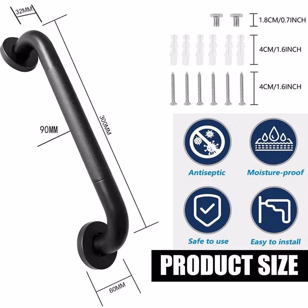PAWNORA 2-Piece Stainless Steel Shower Tub Grab Bar Set in Matt Black – 2
