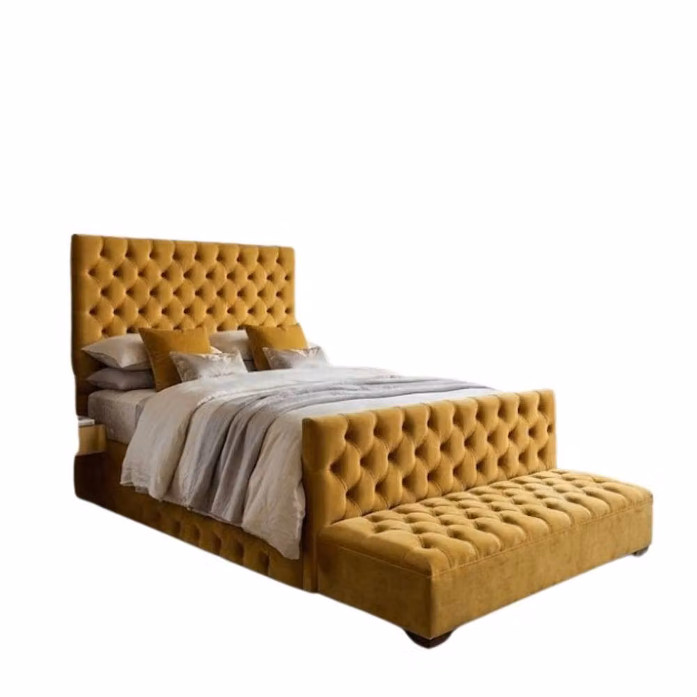 Stratus Interiors Hilton Tall Chesterfield Bed Frame with High Footboard and Ottoman Storage in Yellow, Super King – 2