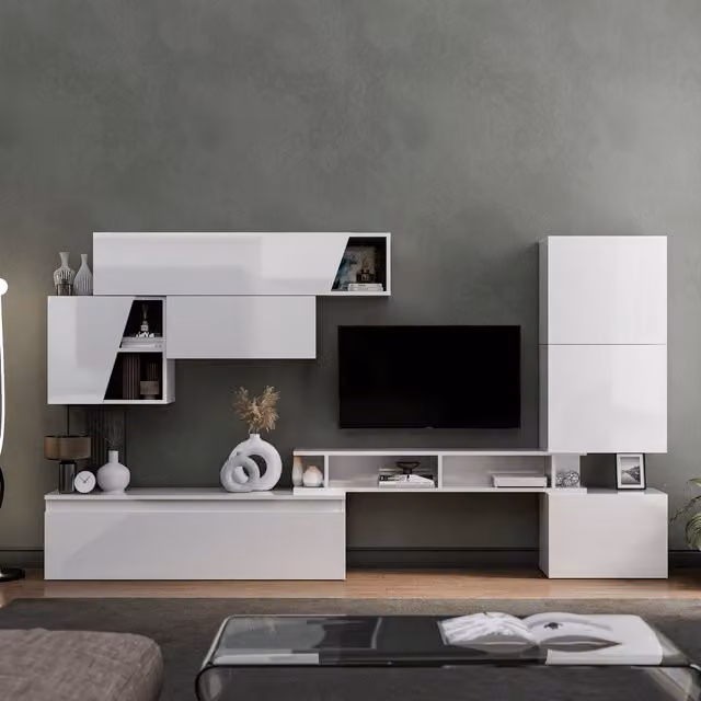 Decorotika Paris Wall Mounted Entertainment Center in High Gloss White