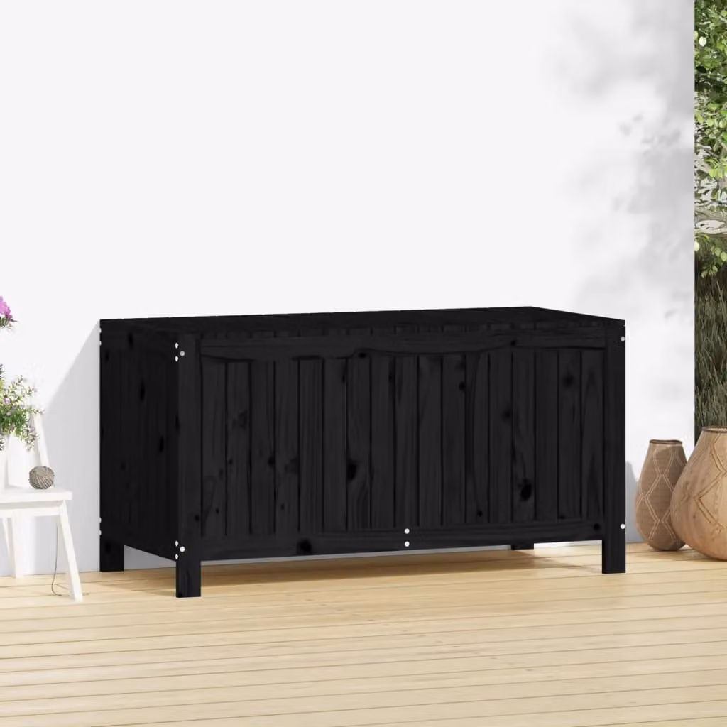 Berkfield Home Garden Black Solid Wood Pine Storage Box W/D/H: 121 x 55 x 64 cm – 3