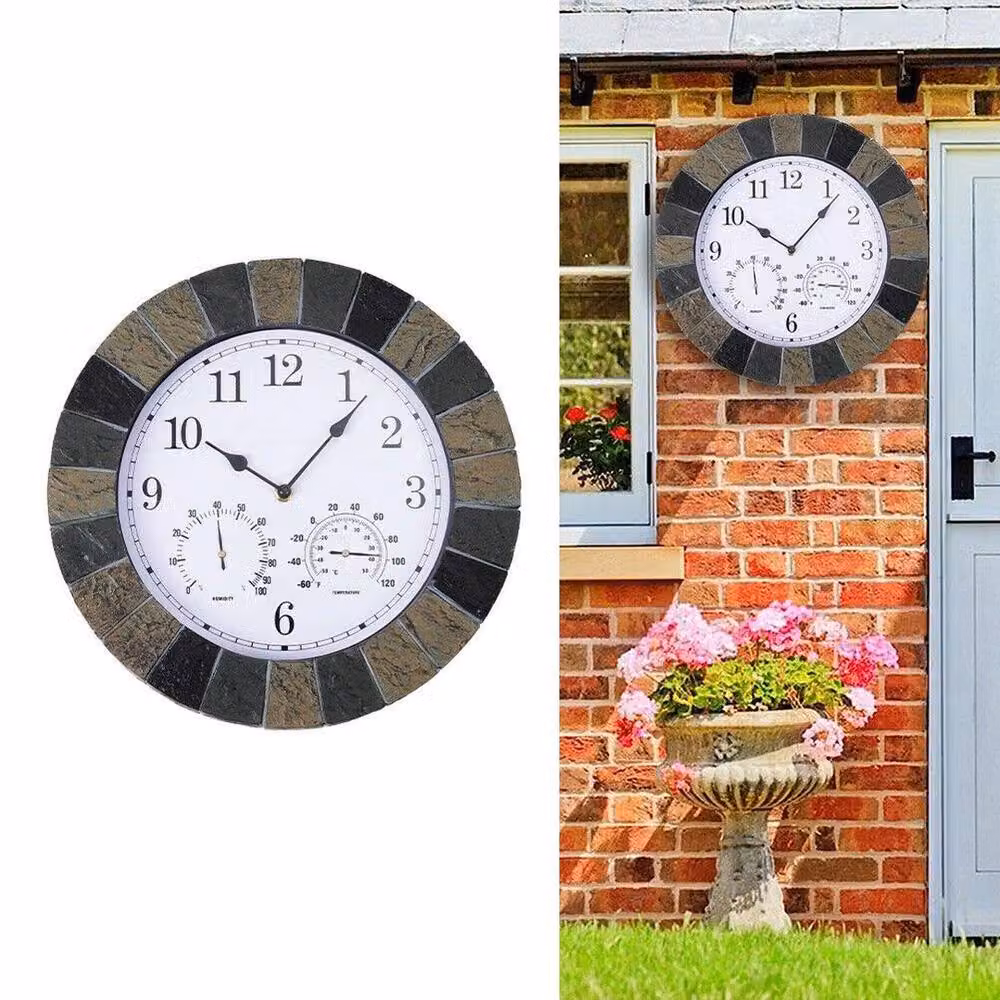 PAWNORA Grey Arab Word Round Analog Garden Wall Clock, Diameter: 34.04 cm – 5