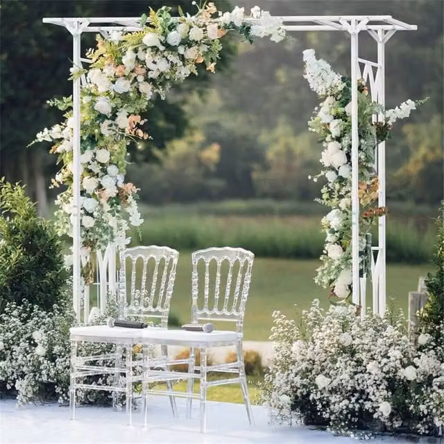 NESTLUNE White Metal Garden Wedding Arch and Climbing Trellis Stand, W/D/H: 100 x 100 x 100 cm – 1