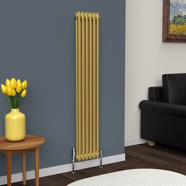 Lux Heat Vertical Coloured Column Radiator in Metallic Gold, H 150 cm x W 29 cm