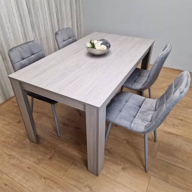 Kosy Koala Modern Rectangular Dining Set with 4 Grey Velvet Chairs and Brown Wood Table – 1