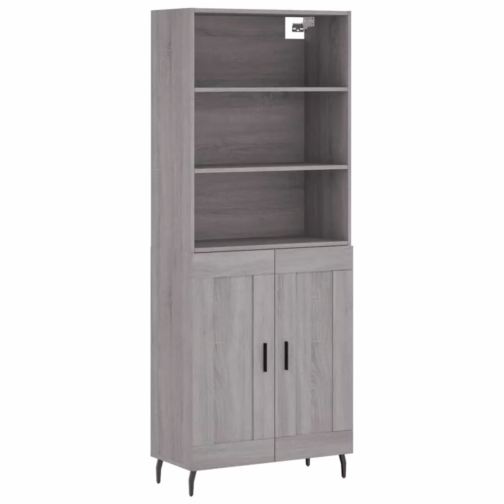 Berkfield Home Modern Grey Highboard with Hinged Doors and Internal Shelves, W/D/H: 69.5 x 34 x 180 cm – 2