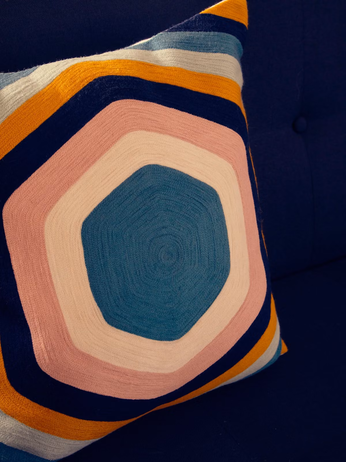 Orsina Bosie Ozella Hexagonal Design Embroidered Cotton Cushion, Multicolour, W: 45 cm, D: 45 cm, H: 3 cm – 2