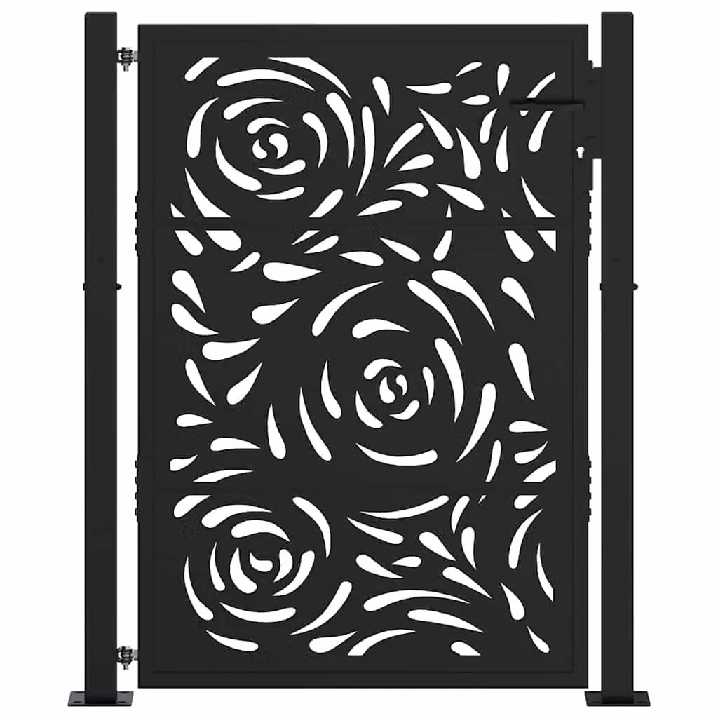 Berkfield Home Single Garden Gate in Black Steel with Flame Design, W: 105 cm, H: 130 cm – 3