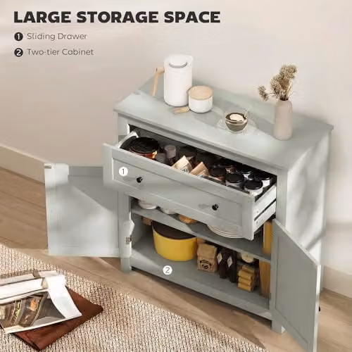 HOMCOM Modern Green Sideboard Storage Cabinet with Drawer and Double Doors, W/D/H: 80 x 35 x 78.5 cm – 2