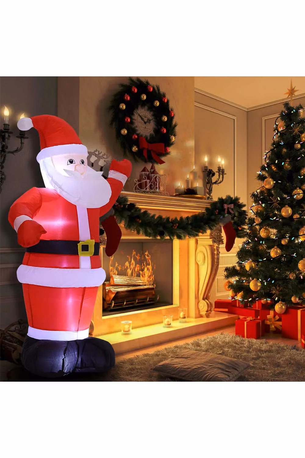 Living and Home Red Inflatable Santa Claus Christmas Decoration with LED Lights, Height: 120 cm – 2