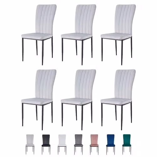 mcc direct Elle Set of 6 Velvet High Back Dining Chairs with Metal Legs, Light Grey