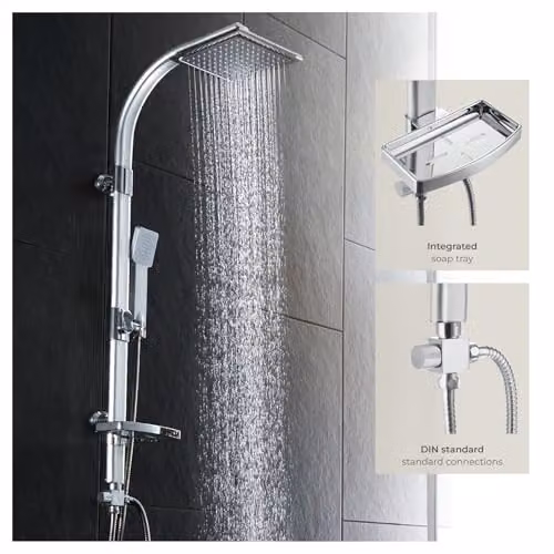 tectake Aluminium Rain Shower System with Handheld Shower and Soap Dish in Chrome Finish – 4