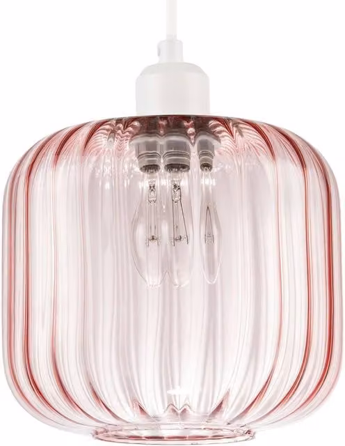 Happy Homewares Contemporary Pink Glass Wide Ribbed Square Pendant Light Shade – 1