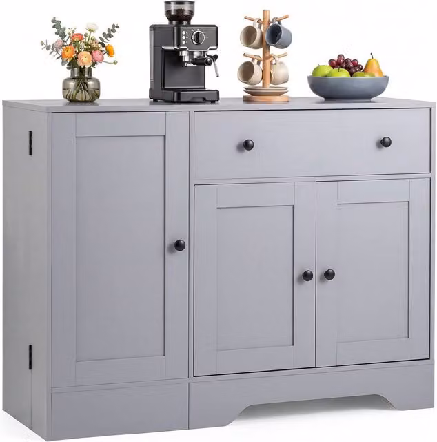 Costway Modern Buffet Cabinet with 3 Doors and Storage in Grey